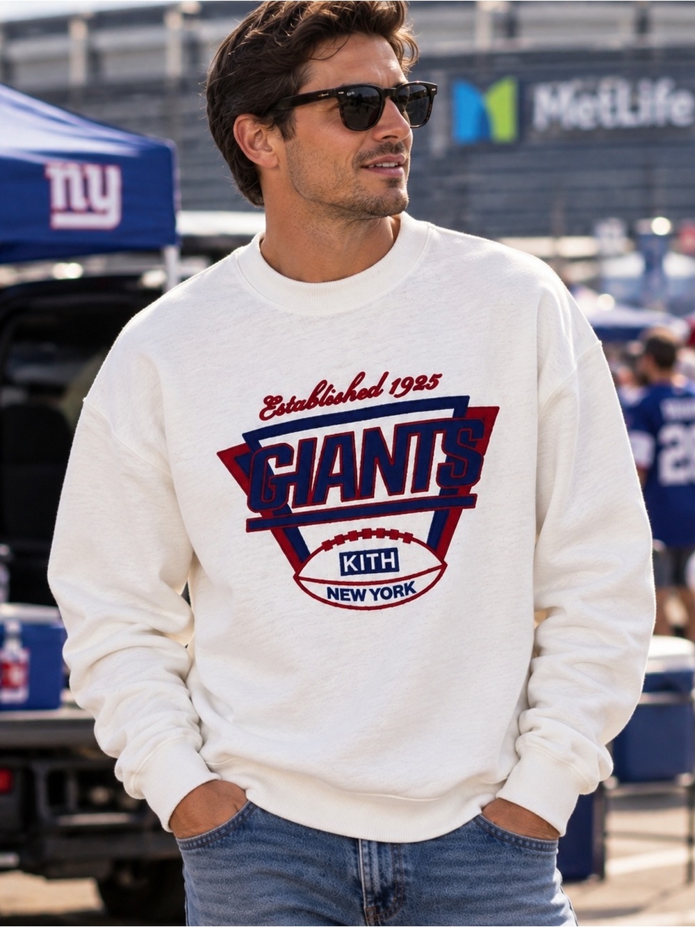 Kith x NFL New York Giants 1925 Nelson White Crewneck Sweatshirt M unisex